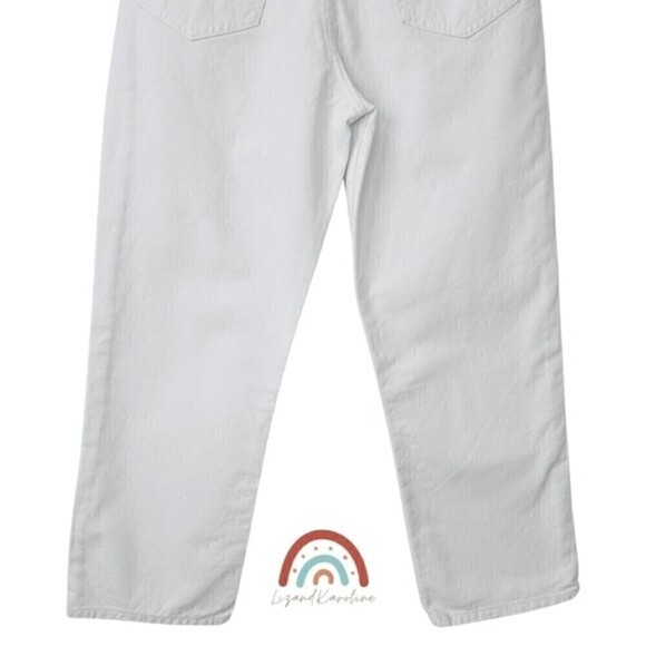 New! Zara High Rise Straight Leg Distressed Button Fly Rigid White Jeans - Picture 11 of 14